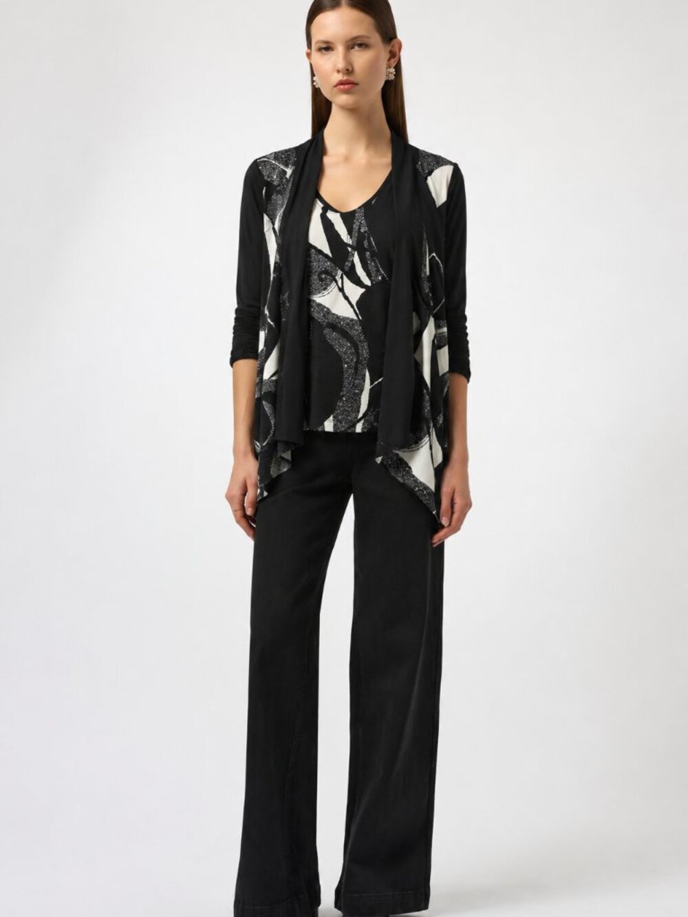 Joseph Ribkoff Two Piece Set Black Cream Stretch Matching Set Size 4 NWT